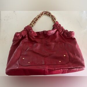 Adrienne Vittadini Soft Red Leather Chain Handles Handbag
